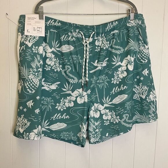 Brand New Goodfellow Men's Size 2XL XXL 5" Inseam Hawaiian Swim Trunks Shorts - Picture 1 of 13